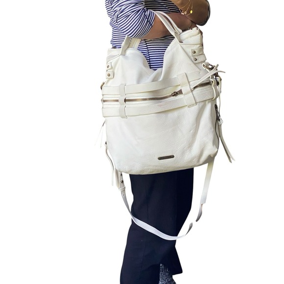 Joelle Hawkens Handbags - Joelle Hawkens Foldover Victoria Messenger Bag White Leather Pockets Designer